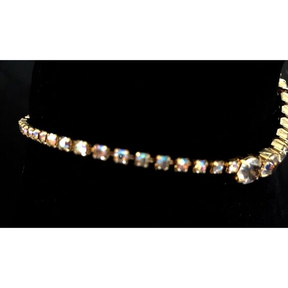 Vintage Gold-Tone, Aurora Borealis Crystal Rhinestone Necklace, 1950s, 15 inch - Picture 4 of 11